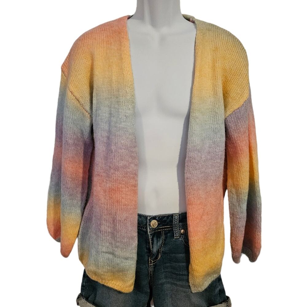 Woman's pastel rainbow colored sweater cardigan Soft sz Small